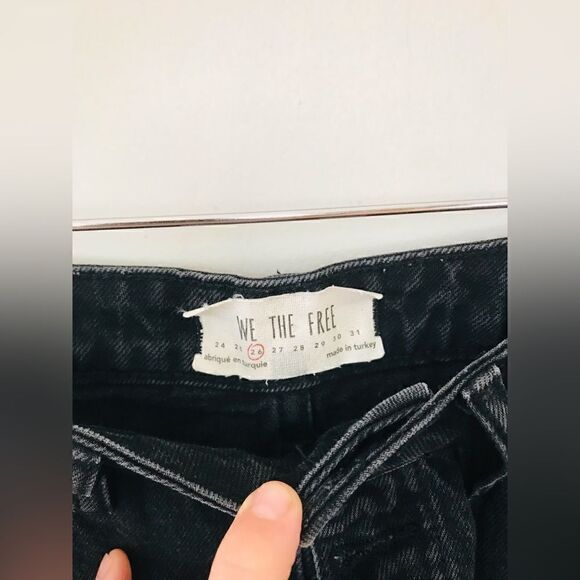 free People | Black A-Line Distressed Denim Mini Skirt | size 26 - Picture 4 of 6